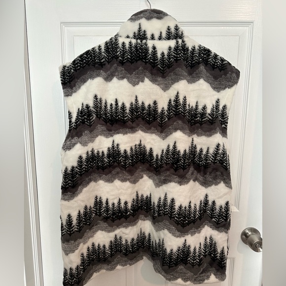 Glacier Gear Outdoor Fleece Vest Black & White trees pockets full zip XL - Picture 6 of 7